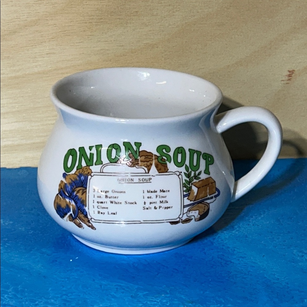 Vintage Onion Soup Mug - White Ceramic